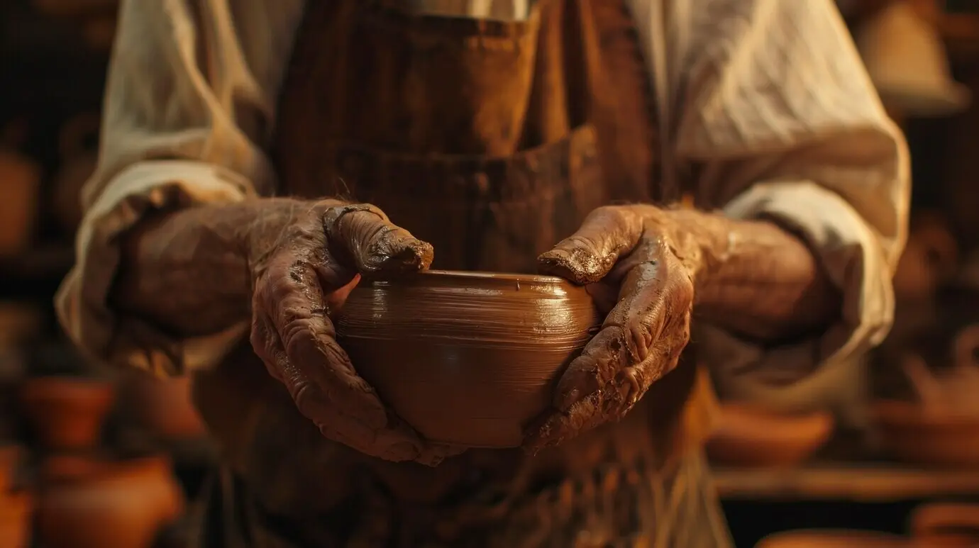 陶芸をしている手のクローズアップ